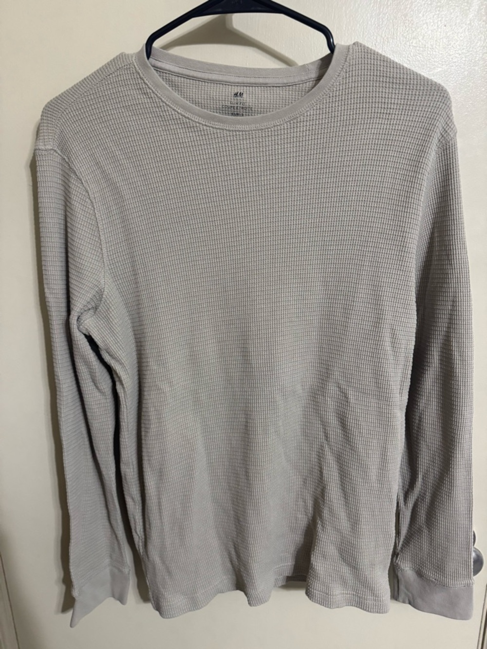 H&M Men's Long-Sleeve Waffle Knit Shirt - Light Gray